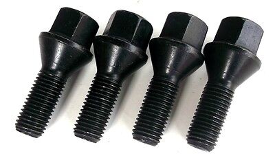 14x1.5mm Tapered 28mm Thread 17mm Hex Black Wheel Bolt